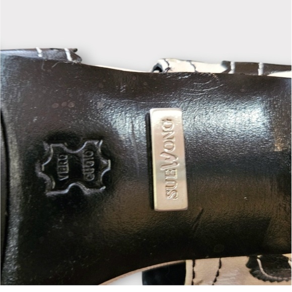 Sue Wong Black and White Leather Square Toe Platform Heeled Lace Up Shoes - Picture 7 of 8